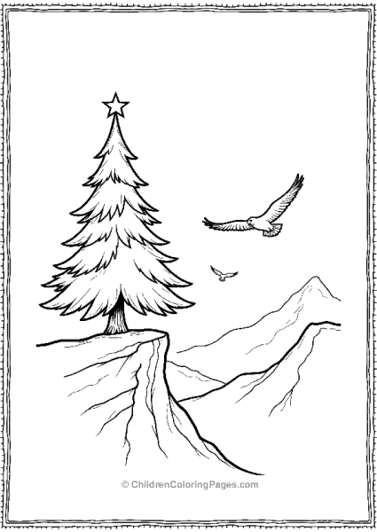 Christmas Tree Standing On Mountain Free PDF Printable