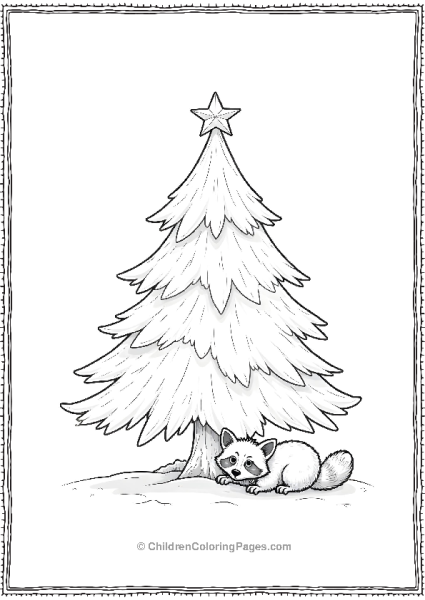 Christmas Tree With A Raccoon Peeking Free PDF Printable