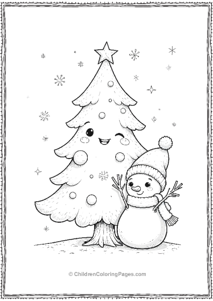 Christmas Tree With A Snowman Free PDF Printable