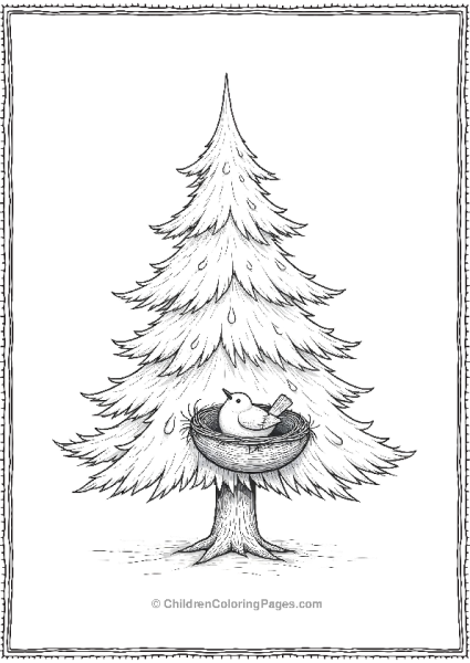 Christmas Tree With Birds Nest Free PDF Printable