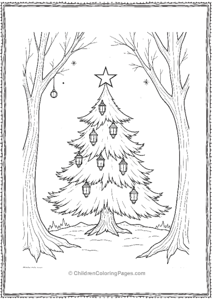 Christmas Tree With Lit Up Latterns Free PDF Printable