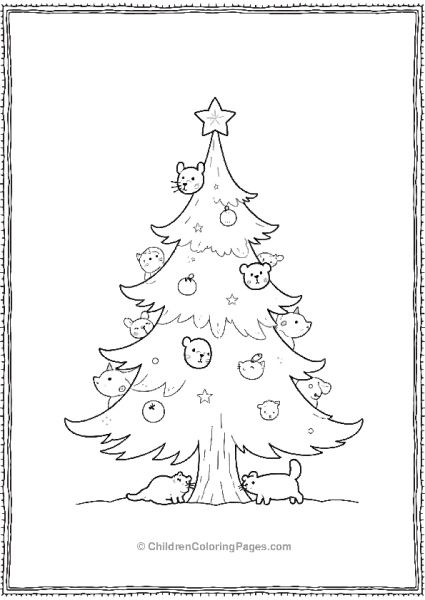 Christmas Tree With Tiny Animals Peeking Free PDF Printable