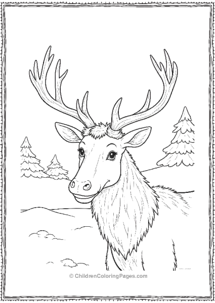 Close Up Of A Reindeer Face With Detailed Antlers Free PDF Printable