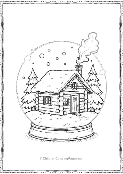 Cozy Cabin In The Snow Featuring A Snow Globe Free PDF Printable