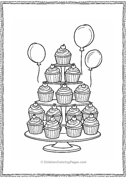 Cupcake Tower With Balloons Free PDF Printable