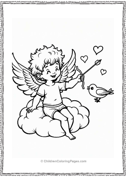 Cupid And Lovebirds On A Cloud Free PDF Printable