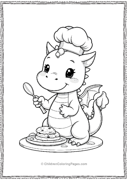 Cute Dragon Chef Eating Pancakes Free PDF Printable