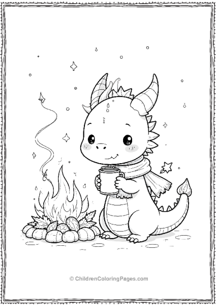 Cute Dragon Having Hot Cocoa By The Fire Free PDF Printable