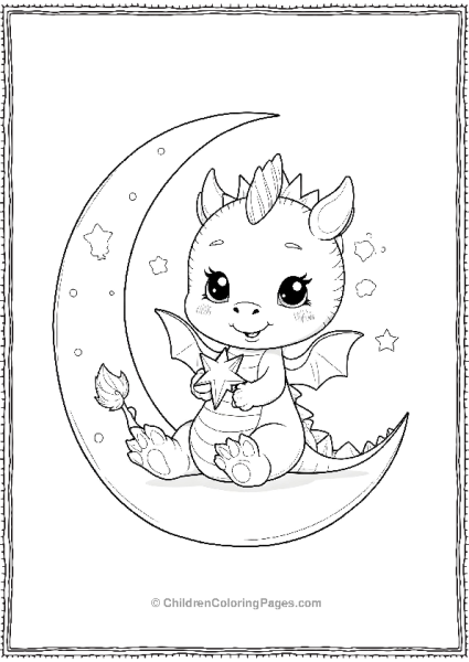 Cute Dragon Holding A Star On A Crescent Moon Free PDF Printable