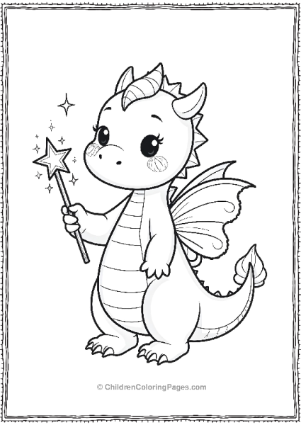 Cute Dragon Holding A Star Wand Free PDF Printable