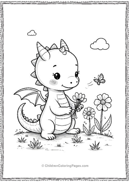 Cute Dragon Holding Flowers  Free PDF Printable