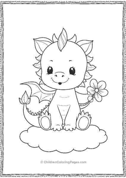 Cute Dragon On Cloud With Flower Free PDF Printable