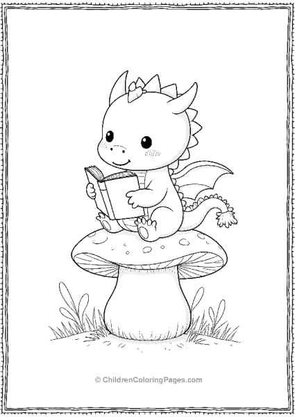 Cute Dragon Reading A Book On A Mushroom Free PDF Printable