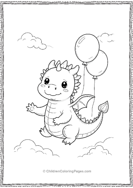 Cute Dragon With Balloons  Free PDF Printable