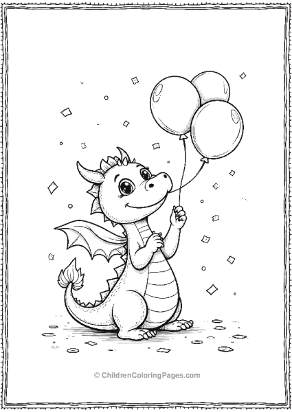 Cute Dragon With Balloons Free PDF Printable