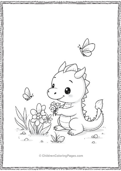 Cute Dragon With Flowers And Butterflies Free PDF Printable