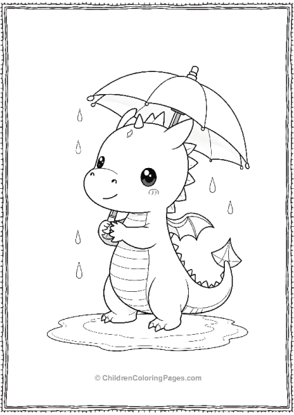 Cute Dragon With Umbrella In The Rain Free PDF Printable