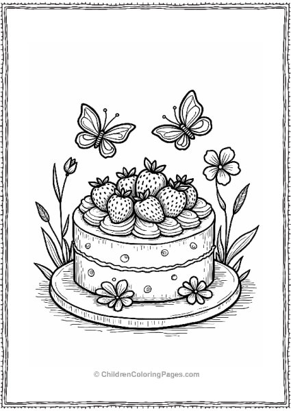 Delightful Spring Cake With Strawberries And Butterflies Free PDF Printable