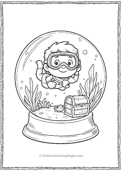 Diver Exploring A Coral Reef In A Snow Globe Free PDF Printable