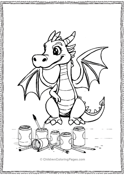 Dragon Artist With Paint Cans And Brushes Free PDF Printable