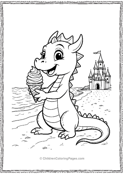 Dragon Eating Ice Cream At The Beach Free PDF Printable