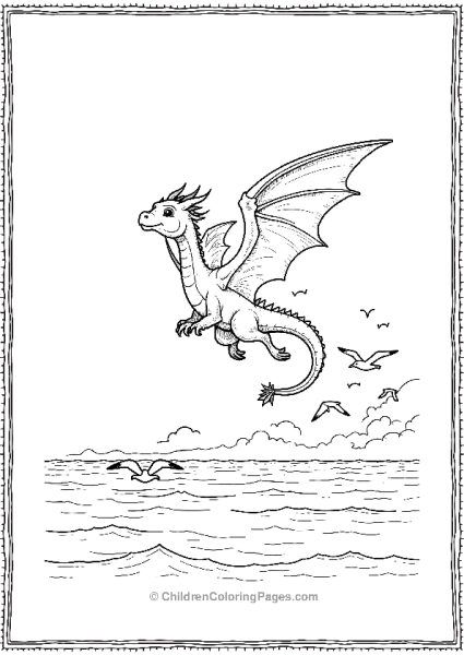 Dragon Flying Over The Sea  Free PDF Printable