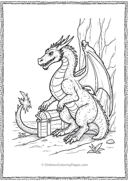 Dragon Guarding Treasure Chest Free PDF Printable