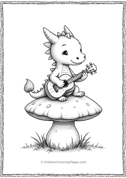 Dragon Playing Ukulele On A Mushroom Free PDF Printable