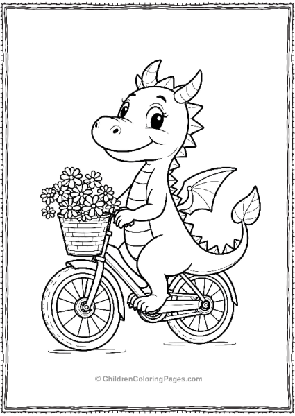 Dragon Riding A Bicycle With Flowers Free PDF Printable