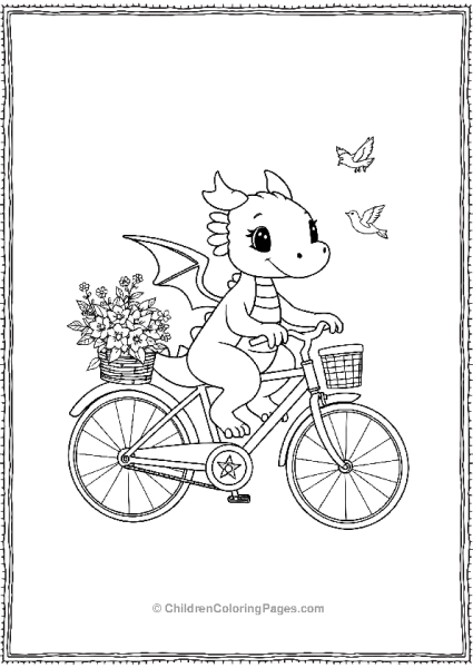 Dragon Riding A Bike With Flowers In The Basket Free PDF Printable