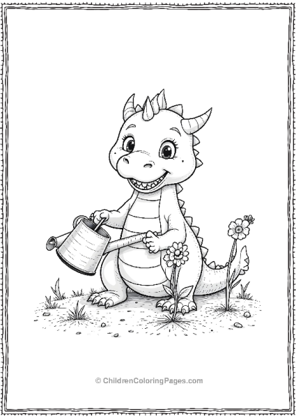 Dragon Watering Flowers Free PDF Printable