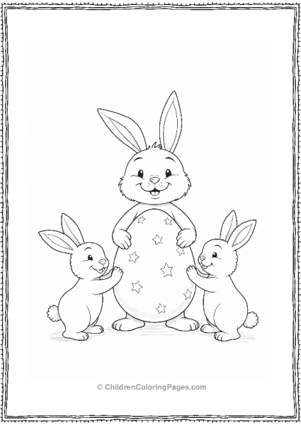 Easter Bunny And Baby Bunnies With Easter Egg Free PDF Printable