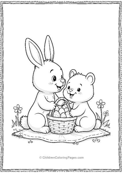 Easter Bunny And Bear Cub With Easter Eggs Free PDF Printable