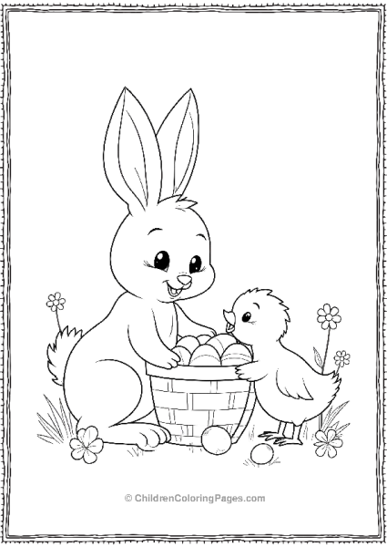 Easter Bunny And Chick With Basket Of Eggs 1 Free PDF Printable