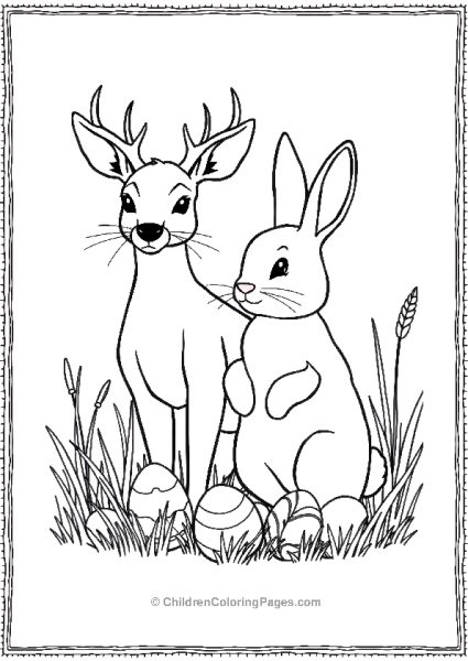 Easter Bunny And Deer With Eggs Free PDF Printable