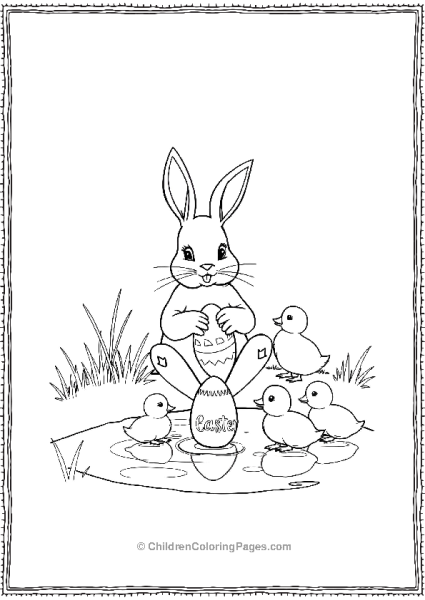 Easter Bunny And Ducklings With Egg Free PDF Printable