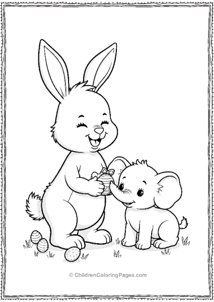 Easter Bunny And Elephant Calf Sharing An Easter Egg Free PDF Printable