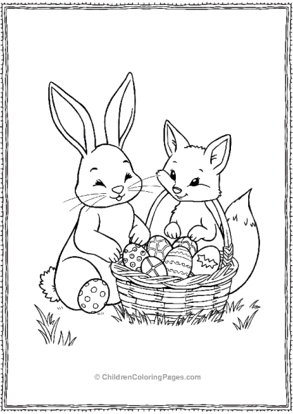 Easter Bunny And Fox With Easter Eggs Basket Free PDF Printable