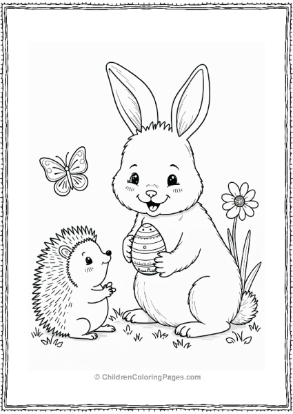 Easter Bunny And Hedgehog Sharing An Egg Free PDF Printable