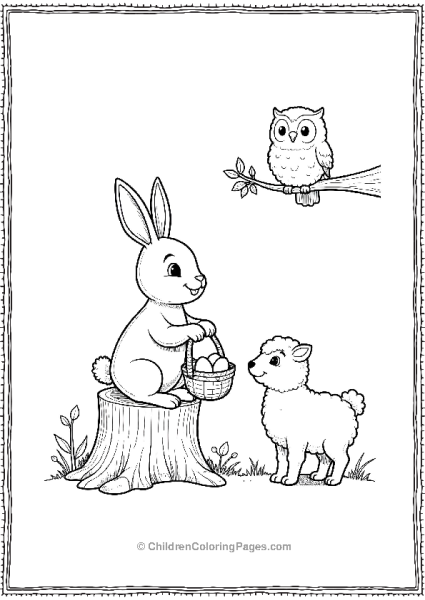 Easter Bunny And Owl With Eggs And Lamb Free PDF Printable