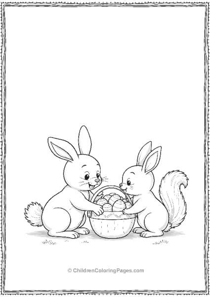 Easter Bunny And Squirrel With Basket Of Eggs Free PDF Printable