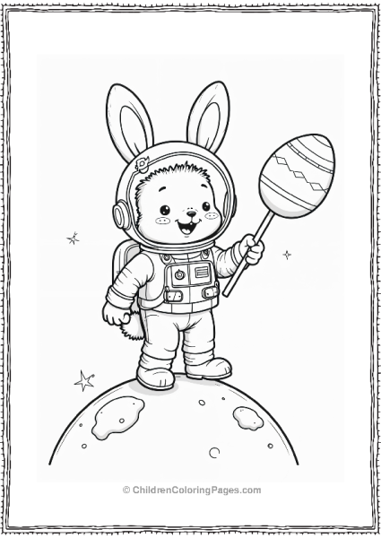 Easter Bunny Astronaut With Easter Egg Lollipop On The Moon Free PDF Printable