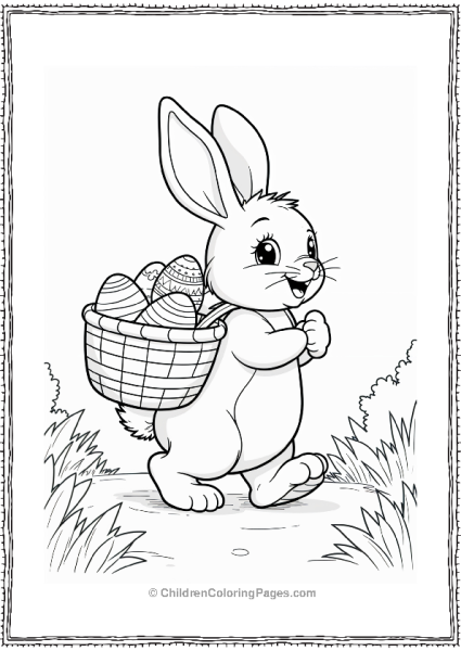 Easter Bunny Carrying Easter Eggs In A Basket Free PDF Printable