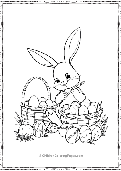 Easter Bunny Decorating Eggs In Baskets Free PDF Printable