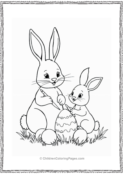 Easter Bunny Decorating Eggs With Baby Bunny Free PDF Printable