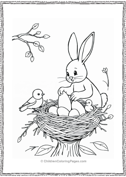 Easter Bunny Delivering Eggs To A Bird Nest Free PDF Printable