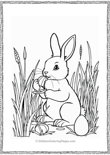 Easter Bunny Eating An Egg In Grass Free PDF Printable