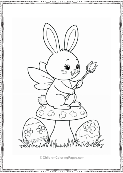 Easter Bunny Fairy On Mushroom With Easter Eggs Free PDF Printable