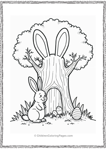 Easter Bunny Hiding Easter Eggs Under A Tree Free PDF Printable