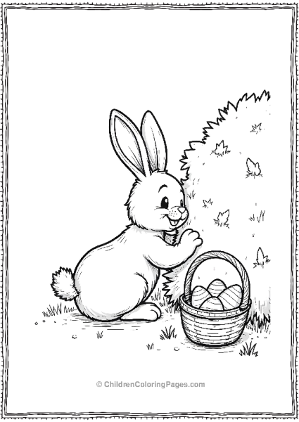 Easter Bunny Hiding Eggs In Basket Free PDF Printable